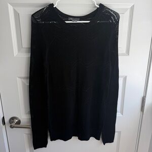 Vince Black Zigzag Mesh Knit Sweater – Sheer Lightweight Pullover – Size M
